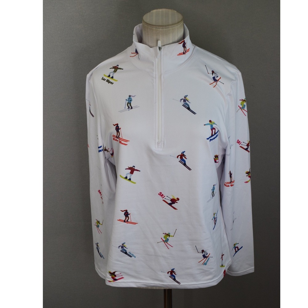 Krimson Klover Pullover L White Skier 1/4 Zip Base Mid Layer Activewear Womens